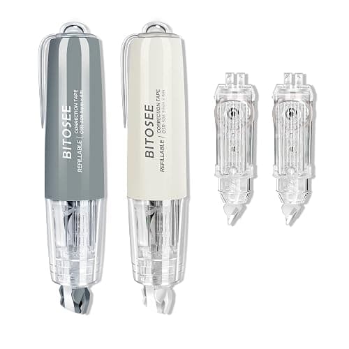 BITOSEE Refillable Retractable Quick Dry White Correction Tape,Mini Small Aesthetic Cute Correction Tape, with Easy to Use Kawaii Pen Shaped Applicator,for School Office Supplies - DU-1 White Grey - 4 PCS Correction Tape - Image 1