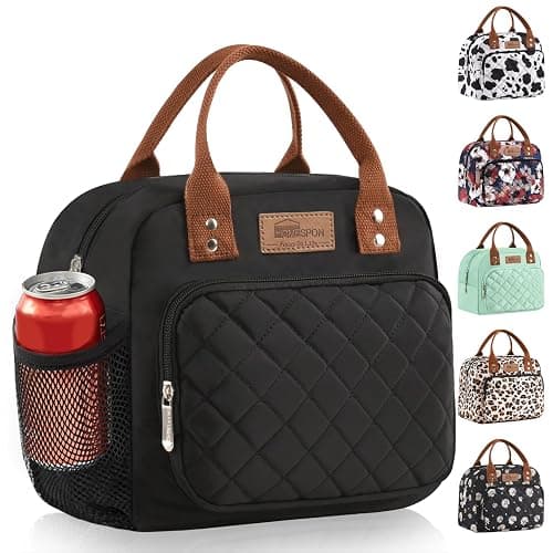HOMESPON Lunch Bag for Woman Man Adults with Front Pocket Insulated Lunch Tote Lunch Box Container for Work Picnic or Travel(Black Side Pockets) - Image 1