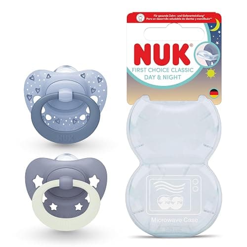 NUK First Choice Classic Night Baby Dummies | 6-18 Months | Orthodontic Soothers that Glow in the Dark | 95% Baby Acceptance** | Blue | 2 Count - Image 1