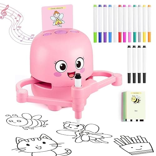 Drawing Robot for Kids Toy, Gifts for 3 4 5 6 7 8 9 Year Old Boys & Girls | Robot Drawing Machine, Electric Music Painting Learning Toys, Birthday Christmas Gifts, 150 PCS Cards, 12 Color Pens, Pink - Image 1