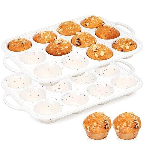 AOTASO 2 Pcs Silicone Muffin Pan for Baking with Metal Frame, Nonstick 12 Cup Regular Size Cupcake Pan, Silicone Muffin Tray for Egg Bites (Cream) - Image 1