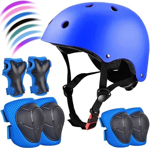 Kids Bike Helmet Set Adjustable for Children, Boys, Girls and Teenagers Aged 3-8 Years Includes Elbow, Knee, Wrist Guards Children's Helmet Protection Set for Bikes SkateboardsRollerskates - Image 1
