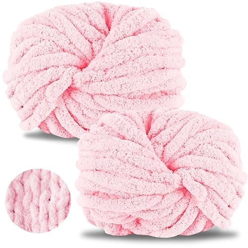 Ecowiaye 2 Stück Dicke Wolle, 500g Chunky Yarn Armstricken Wolle, Dickes Garn zum Häkeln, Flauschig XXL Häkelwolle zum Handstricken für Decke, Schals, Mützen, Haustier Nest (Hellrosa) - Image 1