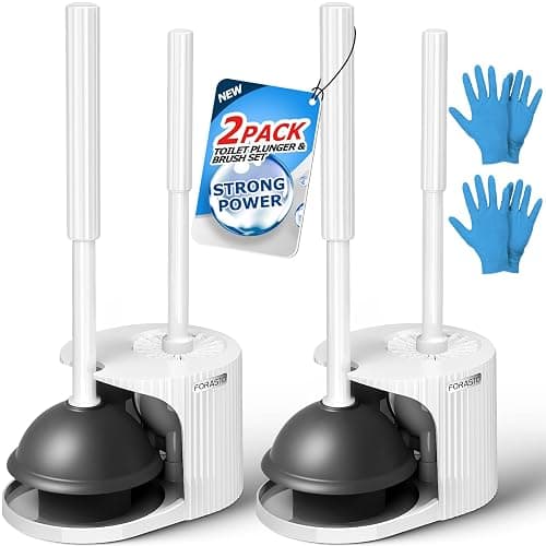FORASTO 2Pack 2 in 1 Toilet Brush and Plunger Set, Extended Handle Plunger,Toilet Bowl Brush Plunger Set,Bathroom Cleaning Tools ,Toilet Brush Plunger Combo,Cleaning Brush,Cleaning Supplies(White) - White - Image 1