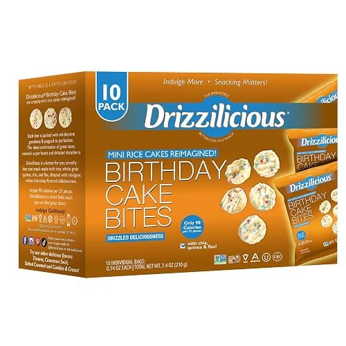 Drizzilicious Mini Rice Cakes Birthday Cake - Rice Crisps, Healthy Snack for Adults and Kids, Flavored Rice Cakes, Vegan, Gluten Free, Allergen Free, Only 90 Calories Per Bag - 0.74 oz (Pack of 10) - Image 1