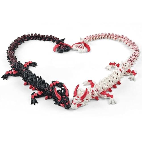 2PCS 3D Printed Dragon with Heart Design - 12.7 Inches Light and Dark Heart Themed Articulating Dragons, Rotating Hearts Tail - Perfect Home Decor or Valentine’s Christmas Easter Basket Stuffers - Image 1