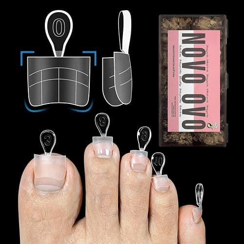 NOVO OVO Upgraded Flexible Half Cover Soft Gel Fake Toe Nail Tips with Auxiliary Line for Toenail Extension, Sharp Square Medium Wide for Men Women Acrylic pedicure in Salon x 15 Sizes 300 Pcs - Image 1