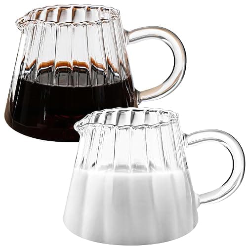 Loscarol 2 Pcs Small Glass Pitcher - Elegant Wave Shaped Creamer Pitcher for Coffee, Milk, Tea, 6 oz Milk Frothing Cup Creamer Jug for Kitchen - Image 1