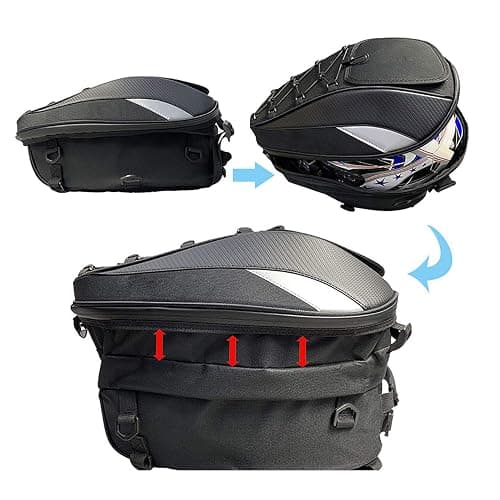 RYITGO Borsa Moto Posteriore,Borsa Sella Moto Espandibile Impermeabile | Borsa Moto,Zaino per casco a doppio uso,Borsa Posteriore Moto con Copertura Antipioggia,Grande Gapacità - Image 1