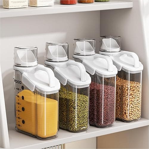 LANGMINGDE 1 Piece Cereal Containers Storage, 2.8L/95oz Airtight Large Dry Food Storage Containers with Pouring Spout Measuring Cup for Snacks Grain Rice,BPA Free Dispenser Plastic Bin, 1PC - Image 1