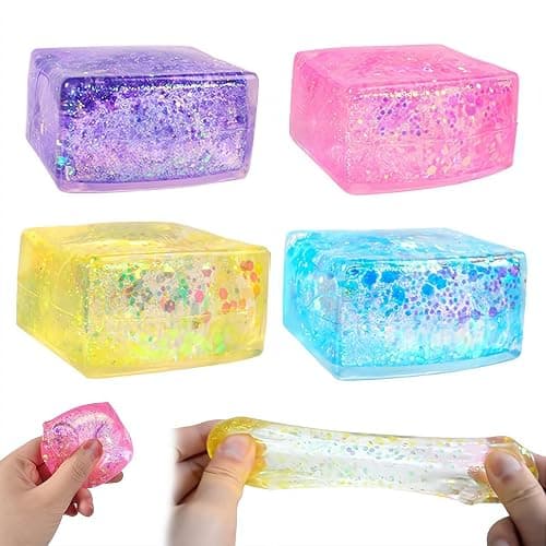 1Pcs Glitter Ice Cube Squishies,Soft Stress Relief Ice Cube for Adults & Teens,Colorful Sugar Stress Balls Sensory Squeezes Gift for Office Desk Party Favors - Image 1