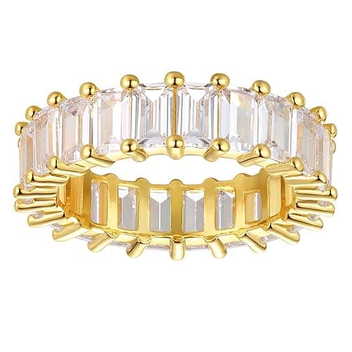 Nossa Green Emerald Band (5 Carat) 18K Gold Plated Claw Prong | Rectangle Emerald Cut Eternity Band CZ Ring - Image 1