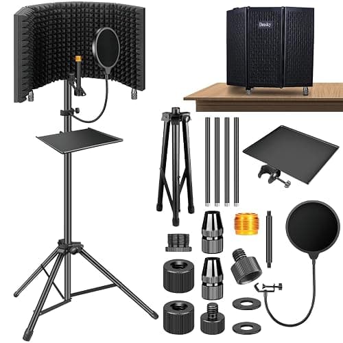 Dmsky Microphone Isolation Shield with Pop Filter & Tripod Stand, Foldable Mic Shield with Triple Sound Insulation, High Density Mic Sound Shield for Recording Studio, Podcasts, Singing, Broadcasting - Stand-L - Image 1