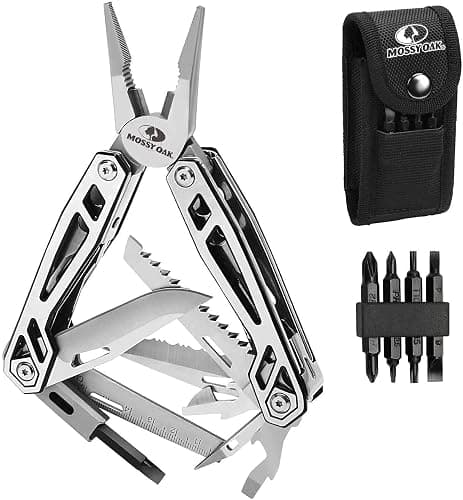MOSSY OAK Multitool, 21-in-1 Stainless Steel Pocket Knife with Screwdriver Sleeve, Self-locking Pliers with Sheath-Perfect for Outdoor, Survival, Camping, Hiking, Simple Repair - 21-in-1 - Silver - Image 1