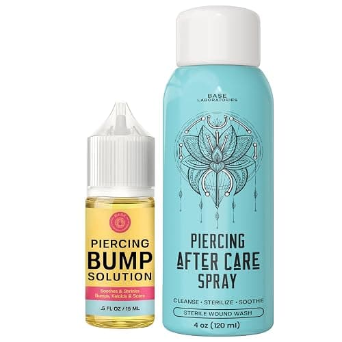 BASE LABORATORIES Piercing Aftercare Kit: Keloid & Piercing Bump Solution Oil(15ml) + Piercing Aftercare Spray (4oz) - for Keloid Bump Removal & Cleansing Soothing Piercings Before & After - Image 1