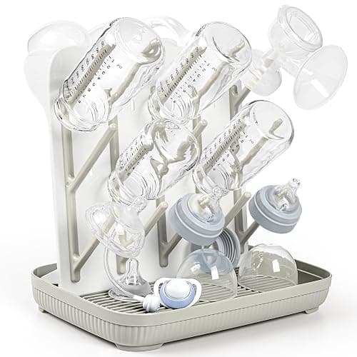 Termichy Baby Bottle Drying Rack: Large Vertical Bottle Dryer Rack Holder - Space Saving Standing Drying Rack for Baby Bottles and Pump Part Cleaning (Khaki) - Image 1