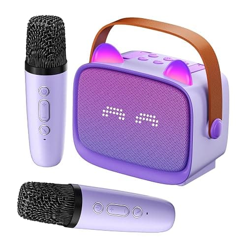 Mini Karaoke Machine for Kids Adults (2025 Upgraded), Portable Bluetooth Speaker with 2 Wireless Mics, Built-in Phone Holder and Emoji Animation, Birthday Gift for Boys Girls 3-12 Home Karaoke Party - Image 1