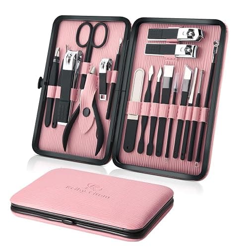 Manicure Set Professional Nail Clippers Kit Pedicure Care Tools- Stainless Steel Women Grooming Kit 18Pcs for Travel or Home (Pink) - Image 1
