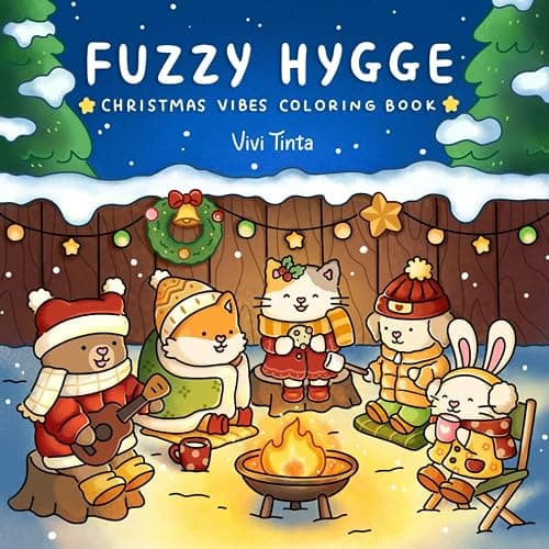 Fuzzy Hygge: Christmas Vibes Coloring Book for Adults & Teens Featuring Cozy Festive Holiday Winter Scenes with Adorable Animals Characters (Fuzzy Friends Coloring) - Image 1