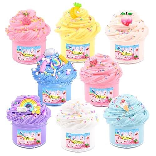 8 Pack Butter Slime Kit for Kids, Fluffy Scented Butter Slime Party Favors with Peach, Unicorn, Rainbow Charms, Birthday Gifts for Girl Boys, Stretchy Non-Sticky, Super Soft DIY Stress Relief Toy - Image 1