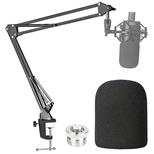 Audio-Technica AT2020 Mic Boom Arm with Foam Windscreen, Suspension Boom Scissor Arm Stand with Pop Filter Cover for Audio-Technica AT2020 Microphone by SUNMON - Image 1