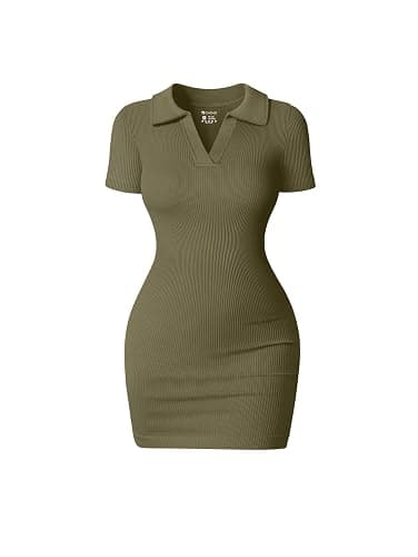 OQQ Women's Mini Dresses Sexy Ribbed Short Sleeve Tummy Control Bodycon Mini Dress - Small - Sauerkraut - Image 1