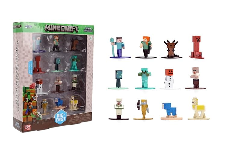 Jada Minecraft Nano Metalfigs Series 17 – Die-Cast Figure 12-Pack – Includes Steve, Alex, Diamond Armor Zombie & More Toys - Image 1
