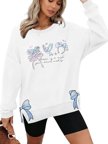 KIMSOONG Magical Sweatshirt for Women Cute Princess Crewneck Sweatshirts Embroidered Bow Magic Kingdom Pullover Tops - Image 1