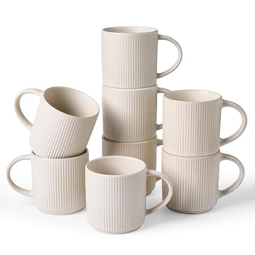 famiware Coffee Mug Set for 8, Star 12 oz Catering Mugs Cup Set with Handle for Coffee, Tea, Cocoa, Milk - Ceramic Stoneware Drinkware Set, Matte White - Image 1