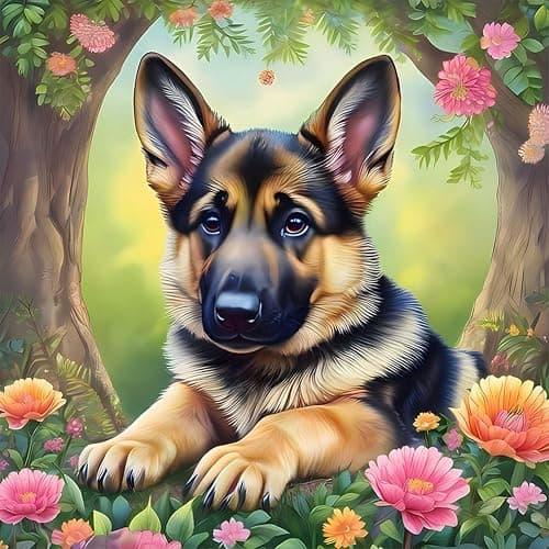 WSLWXSHM Diamond Painting Kits for Adults Dog, Animal Round Full Drill Diamond Art Kits, 5D DIY Paint with Diamonds Crafts for Home Wall Decoration Gifts 12×12Inch - Image 1