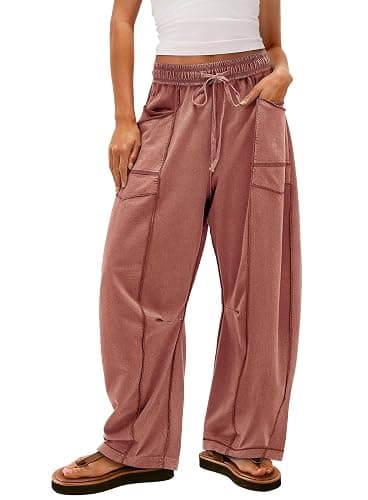 Yanekop Womens Baggy Wide Leg Pants Casual Fall Trousers Palazzo Pants Drawstring Waist Barrel Sweatpants with Pockets - Image 1