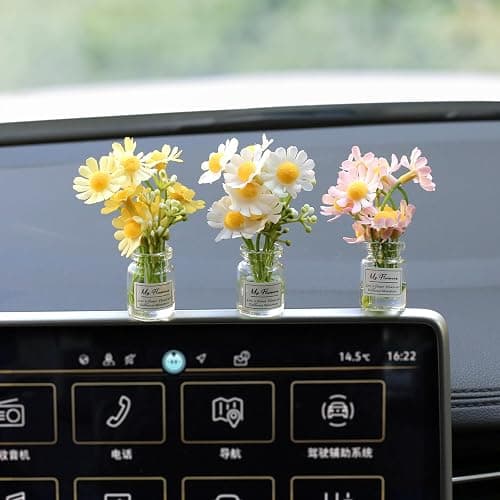Kiofs Daisy Flower Car Accessories for Women Interior Aesthetic, 3 Pcs Daisy Cute Car Dashboard Decorations - Image 1