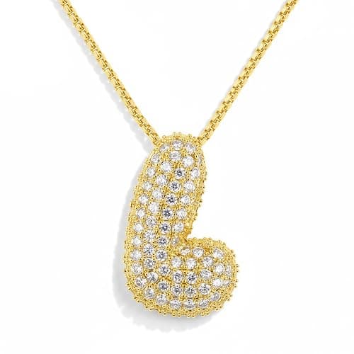 AGGRAD Bubble Letter Necklace, 14k Gold/Silver Balloon Initial Diamond Pendant Chain Necklace Dainty Pave Jewelry Gift for Women - Image 1
