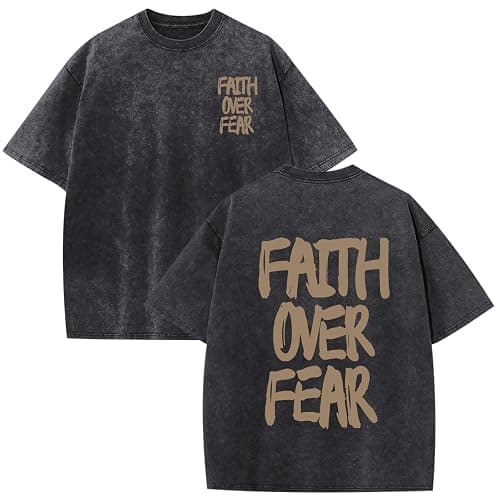 Lytiarul Christian Shirts for Men Faith Over Fear Shirt Jesus Religious Tshirt Oversized Graphic Tees Acid Wash God T-Shirt - Image 1