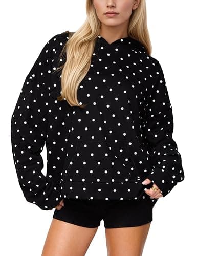 HOCANDY Women Polka Dot Hoodie Oversized Fleece Hooded Sweatshirt Long Sleeve Drop Shoulder Graphic Print Hoodies with Pocket - Image 1
