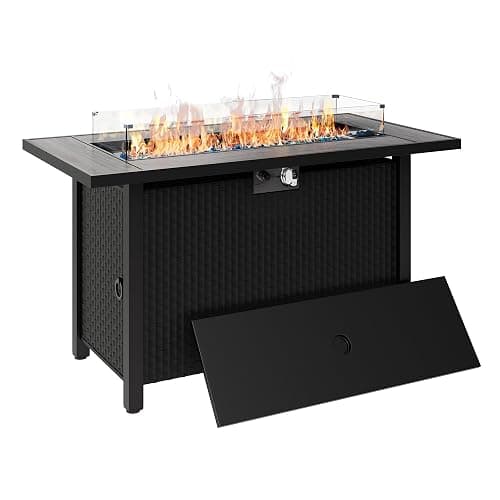 45 inch Outdoor Propane Fire Pit 50,000 BTU Gas Fire Pit Table with Lid, Glass Wind Guard, Waterproof Cover, Rectangle Gas Firepit Table for Garden/Patio, CSA Certification - Image 1