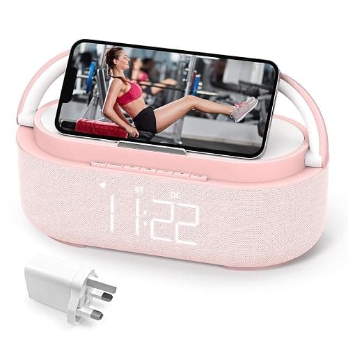 COLSUR Bluetooth Speaker, 15W Fast Wireless Charger, FM Radio, Bedside Night Light for Heavy Sleepers, Snooze, Dimmable LED Display, 2500mAh Battery USB Charging Port - Image 1