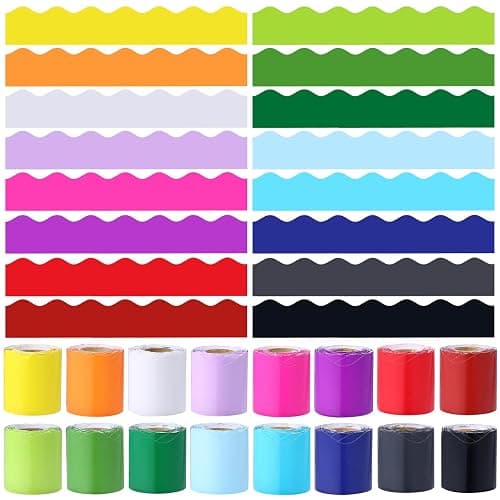 16 Roll 524 ft Bright Bulletin Board Borders Colorful Scalloped Rolled Borders for Bulletin Board Trim Decorations for School Classroom Teachers Home DIY Posters (Basis) - Image 1