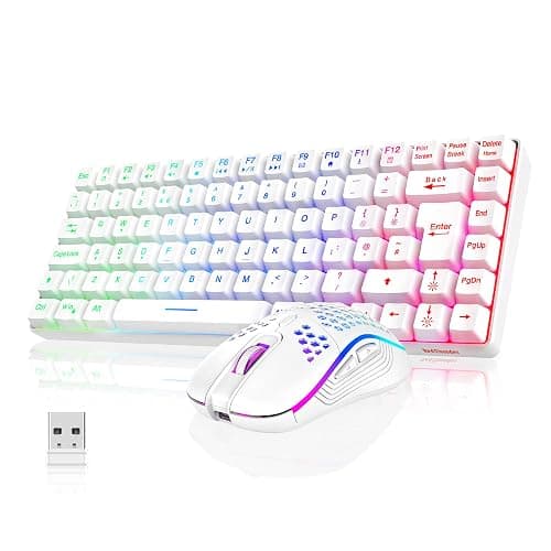 RedThunder K84 75% Wireless Gaming Keyboard and Mouse Rainbow Backlight UK Layout 85 Keys TKL Ultra Compact Mini Design Lightweight Honeycomb Gaming Mouse for PC Mac PS5 Xbox Office Gamers (White) - Image 1