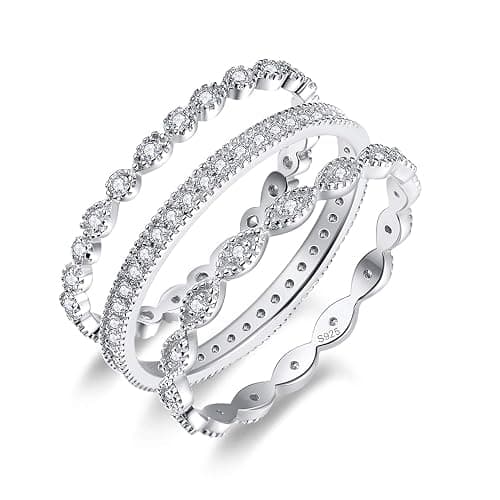 AVECON 3 PCS 925 Sterling Silver Stackable Engagement Rings Set Cubic Zirconia Eternity Bands Wedding Promise Rings for Women Size 5-10 - Image 1