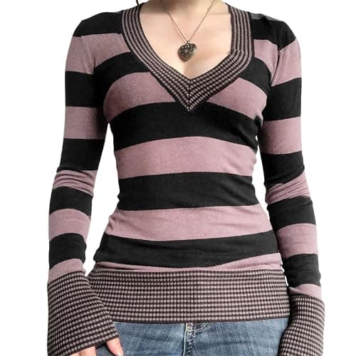 Graphic Tees for Women Teen Girls Aesthetic Grunge Gothic Clothes Y2k Shirt Knit Basic Long Sleeve Top Fall - Image 1