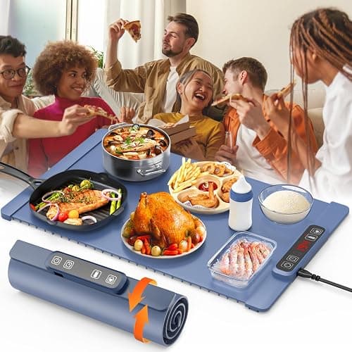 Electric Warming Tray - Full Surface Heating, Rollable & Portable,Premium Silicone Nano-Material, 5 Temperature Settings, Auto Shut-Off Versatile Food Warmer for Gatherings,Heating Mat for Food - Image 1