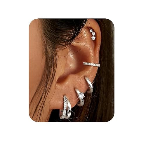 Sanfenly Gold Earrings Gold Hoop Earrings for Women Trendy Dainty Stud Earrings 14K Gold Plated Earrings Small Double Gold Silver Hoop Earrings for Women Lightweight Huggie Cartilage Earrings Set Gold Jewelry for Women Gifts - Image 1