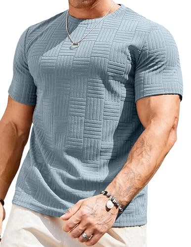 JMIERR Mens Casual Stretch Crewneck Textured T-Shirt - Image 1
