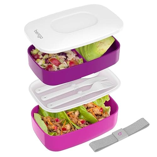 Bentgo Classic - Adult Bento Box, Stackable 3-Compartment Lunch Box with Removable Utensil Set and Sealing Strap, BPA-Free, Food Container Ideal for Meal Prep, Work, and On the Go (Purple) - Image 1