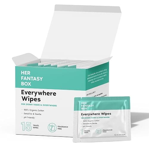 Her Fantasy Box | Everywhere Wipes – 100% Organic Cotton, Gentle & Refreshing, pH-Balanced, Fragrance-Free, Plant-Powered for Body, Face & Intimate Areas, Ideal for Sensitive Skin - 1 Pack, 15 Wipes - Image 1