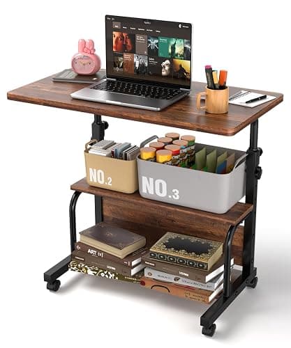 QZMDSM Portable Rolling Desk on Wheels Adjustable Height Desks for Small Spaces, 32" Computer Desk with Storage Shelves for Home Office Rustic - Image 1