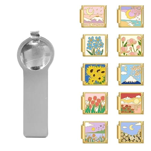 papasgix Italian Charm Bracelet Charms Gold Set Links Bulk with Opening Tool 9mm Italian Charms Flowers Italian Modular Bracelet Links Handmade DIY Jewelry - Image 1