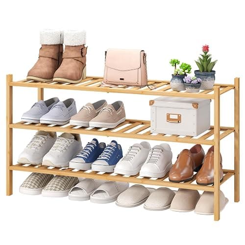 viewcare 3-Tier Long Shoe Rack, Bamboo Wood Shoe Rack for Closet, Entryway & Hallway, Stackable | Beautiful | Functional | Sturdy - Image 1