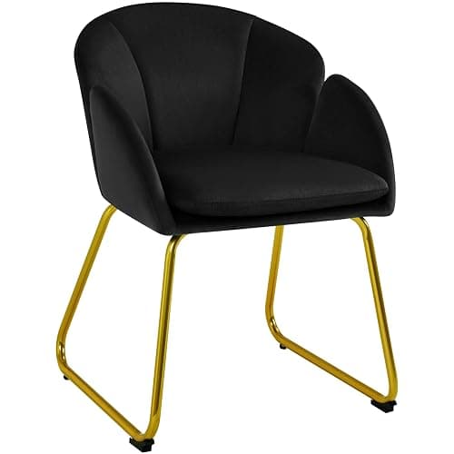 Yaheetech Modern Velvet Armchair, Flower Shaped Makeup Chair Vanity Chair with Golden Metal Legs for Living Room/Makeup Room/Bedroom/Home Office/Kitchen, Black - Image 1